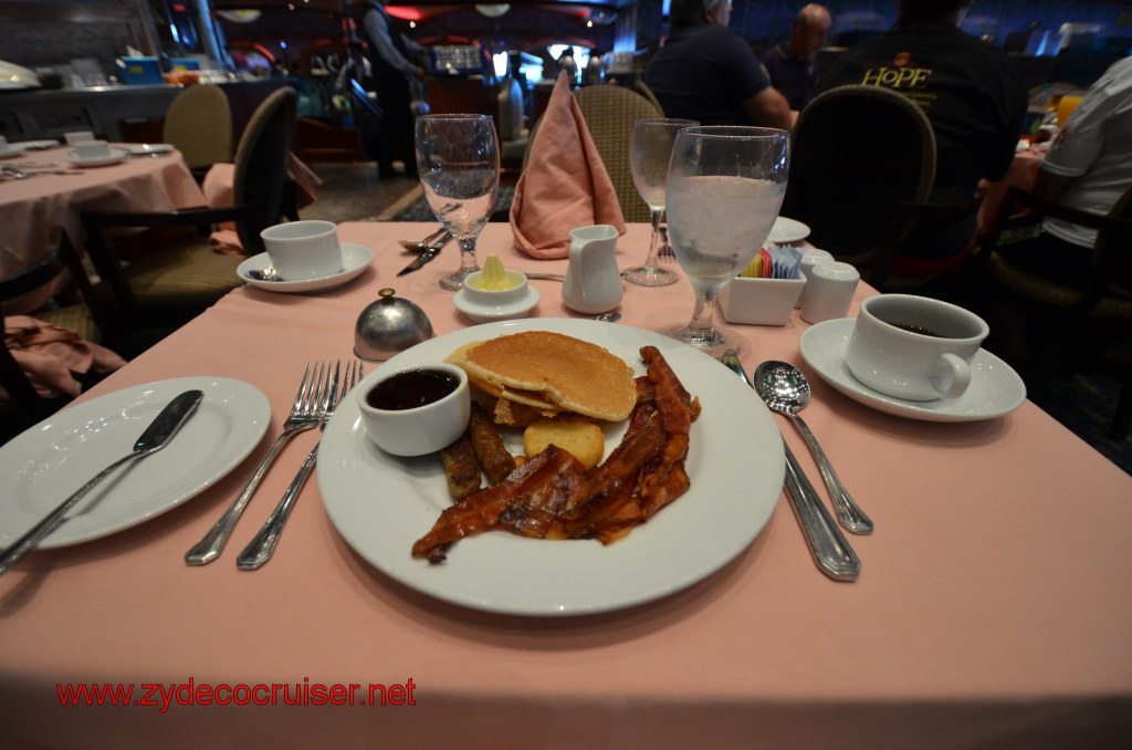 004: Carnival Conquest, Nov 19, 2011, Sea Day 3, Pancakes (fluffy), sausage, bacon, hash brown potatoes 