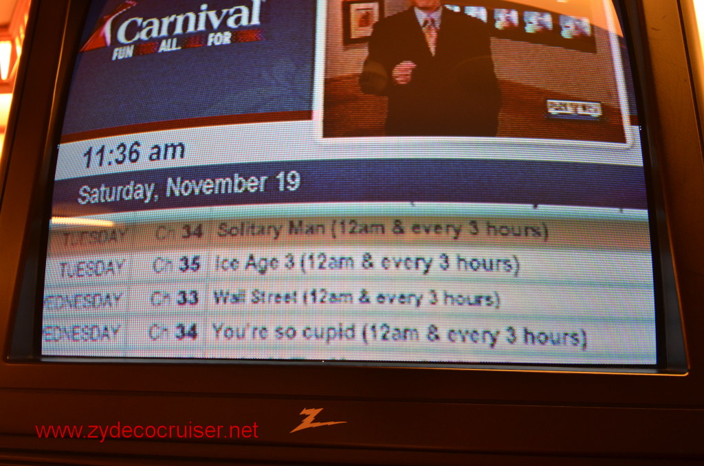 143: Carnival Conquest, Nov 19, 2011, Sea Day 3, TV Channels, 