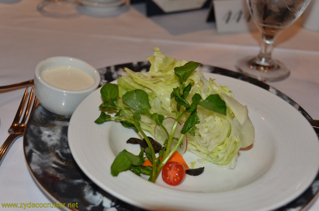 Carnival Conquest, New Orleans, Embarkation, MDR Dinner, Heart of Iceberg Lettuce Salad with Blue Cheese Dressing, 