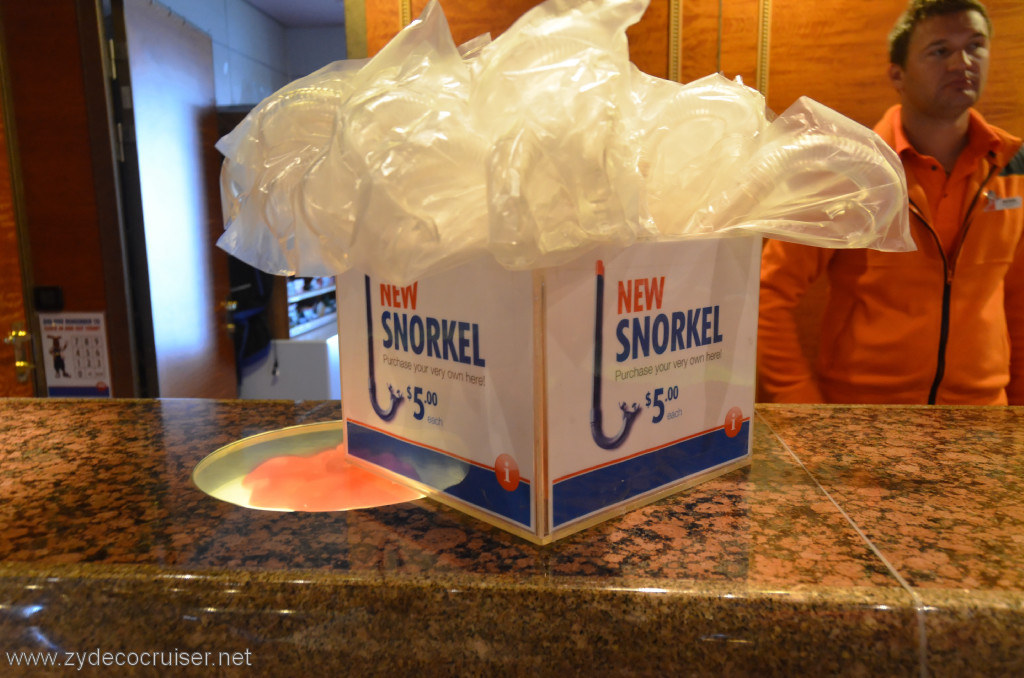 004: Carnival Conquest, New Orleans, Embarkation, Snorkels available at the Shore Excursions Desk