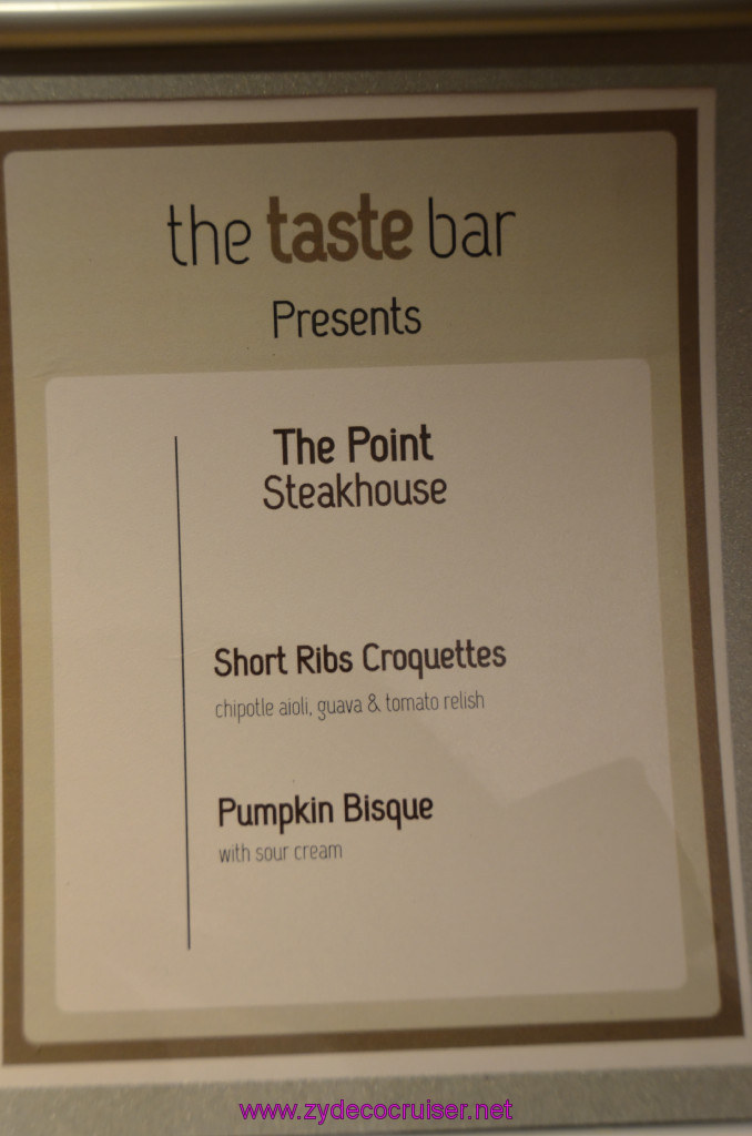 the Taste Bar menu, The Point Steakhouse,  