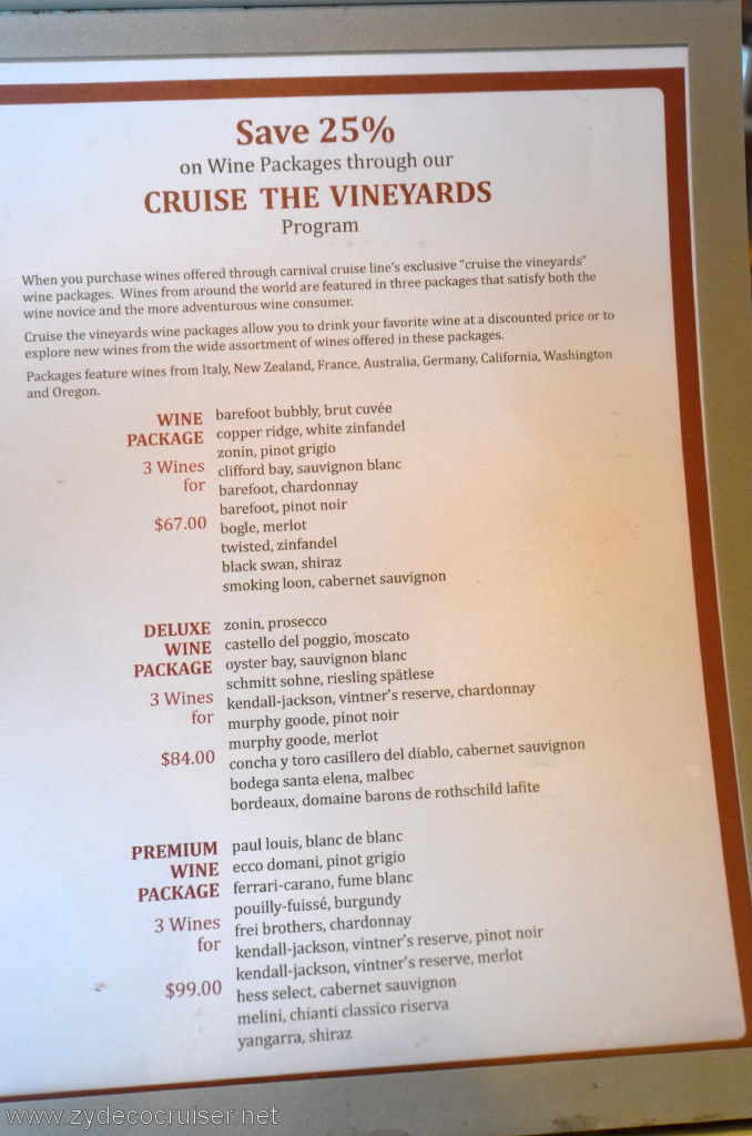 037: Carnival Conquest, Fun Day at Sea 2, Cruise the Vineyards Wine Packages, 