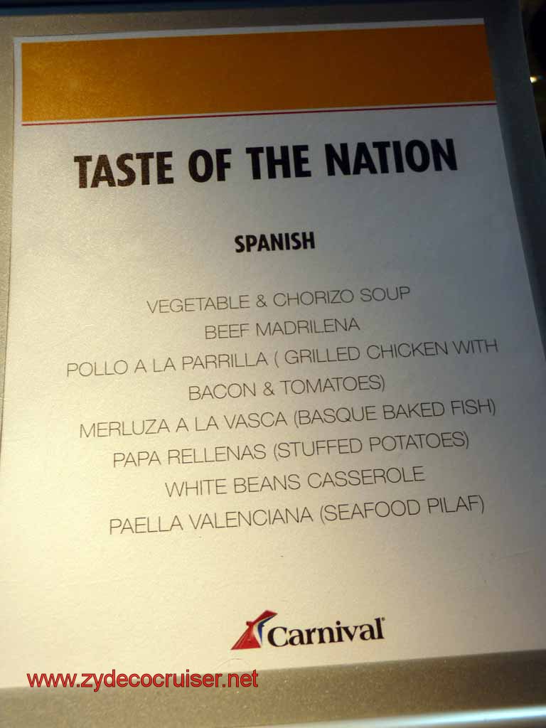 010: Carnival Cruise Lido Lunch, Taste of Nations, Spanish Menu