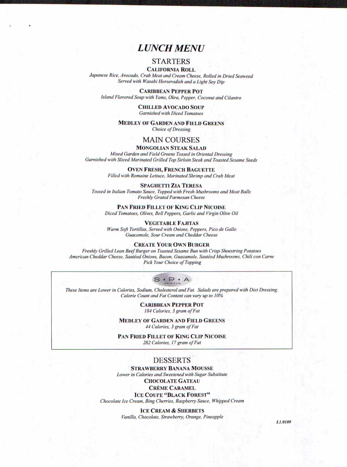 Carnival Dream Lunch Menu 1 (now they have a brunch instead)
