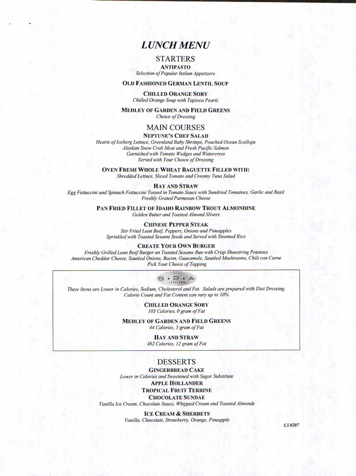 Carnival Dream Lunch Menu 3 (now they have a brunch instead)