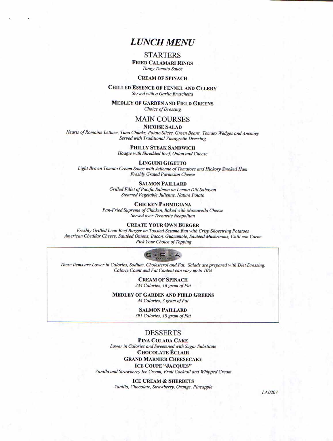 Carnival Dream Lunch Menu 4 (now they have a brunch instead)