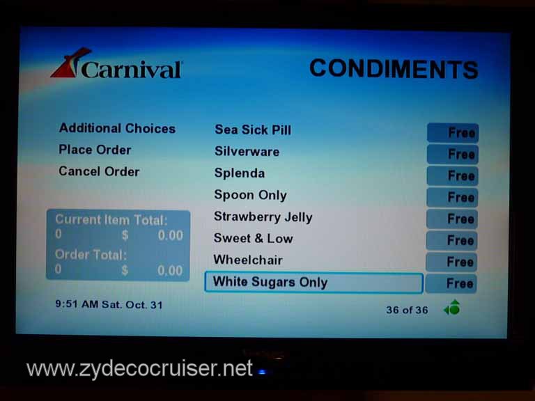 0752: Carnival Dream, Transatlantic, TV Room Service