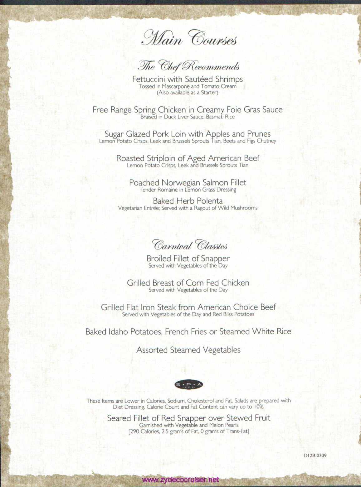 Carnival Dream Menu - D12B.0309