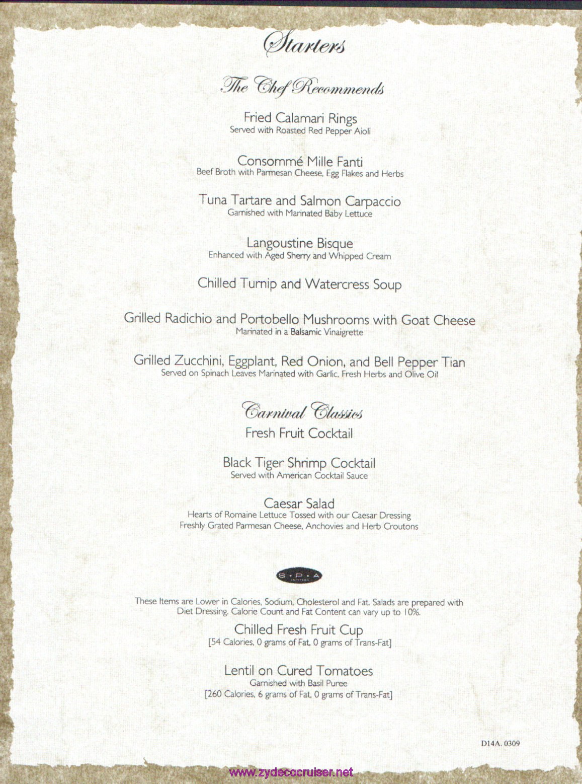 Carnival Dream Menu - D14A.0309