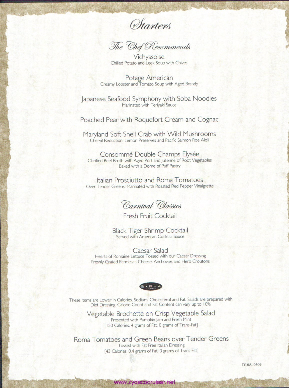 Carnival Dream Menu - D16A.0309