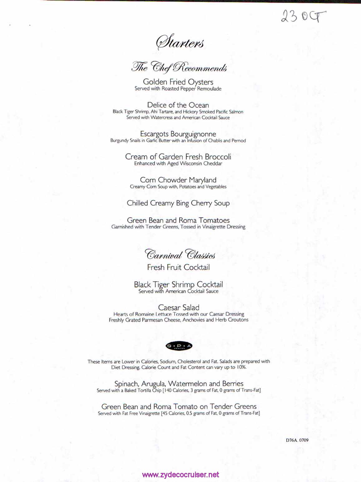 Carnival Dream Menu - D76A.0709