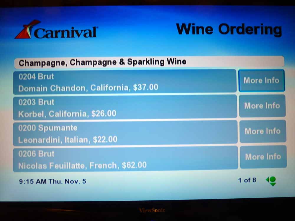 W003: Carnival Dream - Wine List - Champagne - Champagne and Sparkling Wine
