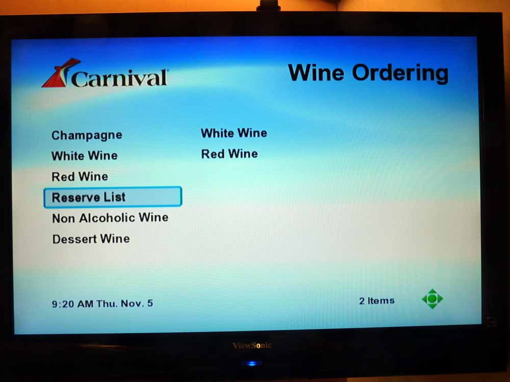 W036: Carnival Dream - Wine List - Reserve List