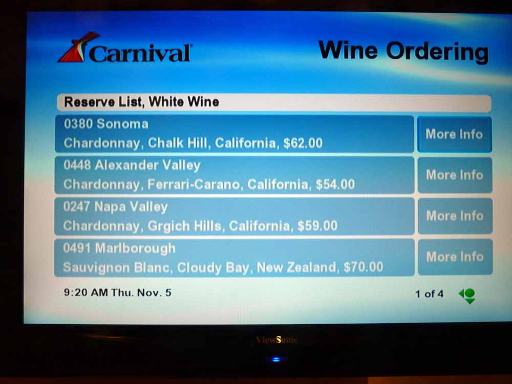 W038: Carnival Dream - Wine List - Reserve List - White Wine