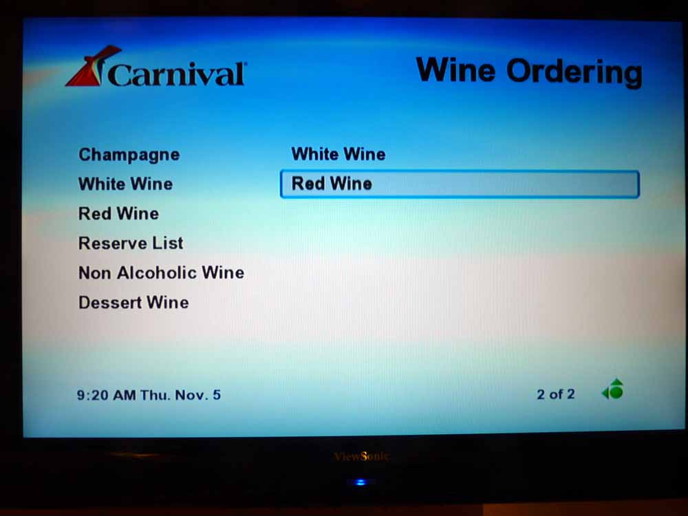 W039: Carnival Dream - Wine List - Reserve List - Red Wine