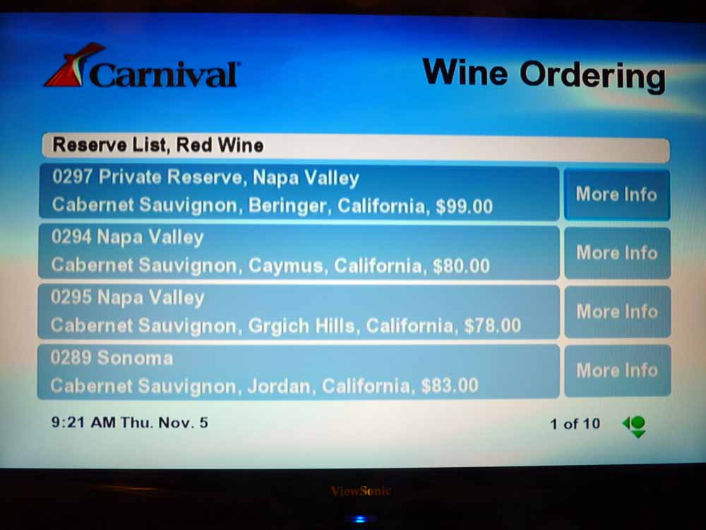 W040: Carnival Dream - Wine List - Reserve List - Red Wine