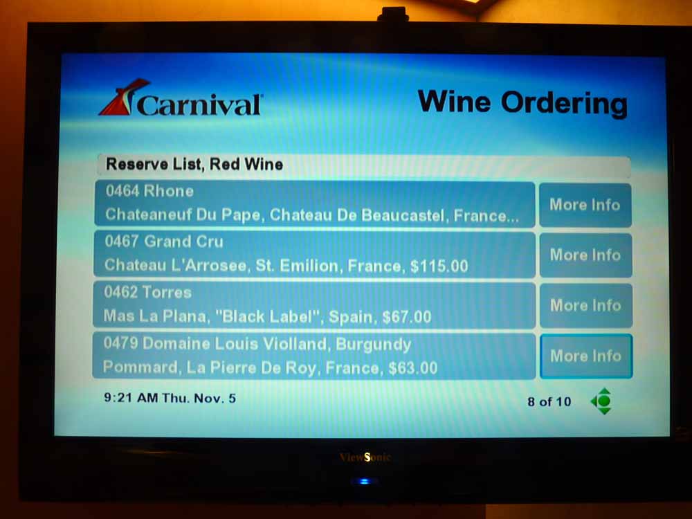 W041: Carnival Dream - Wine List - Reserve List - Red Wine