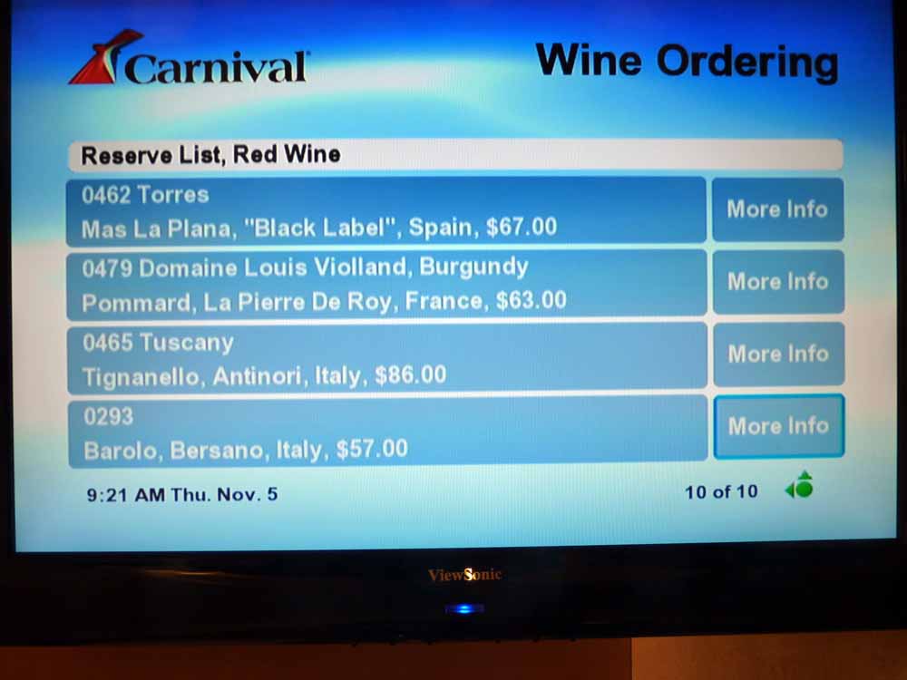 W042: Carnival Dream - Wine List - Reserve List - Red Wine