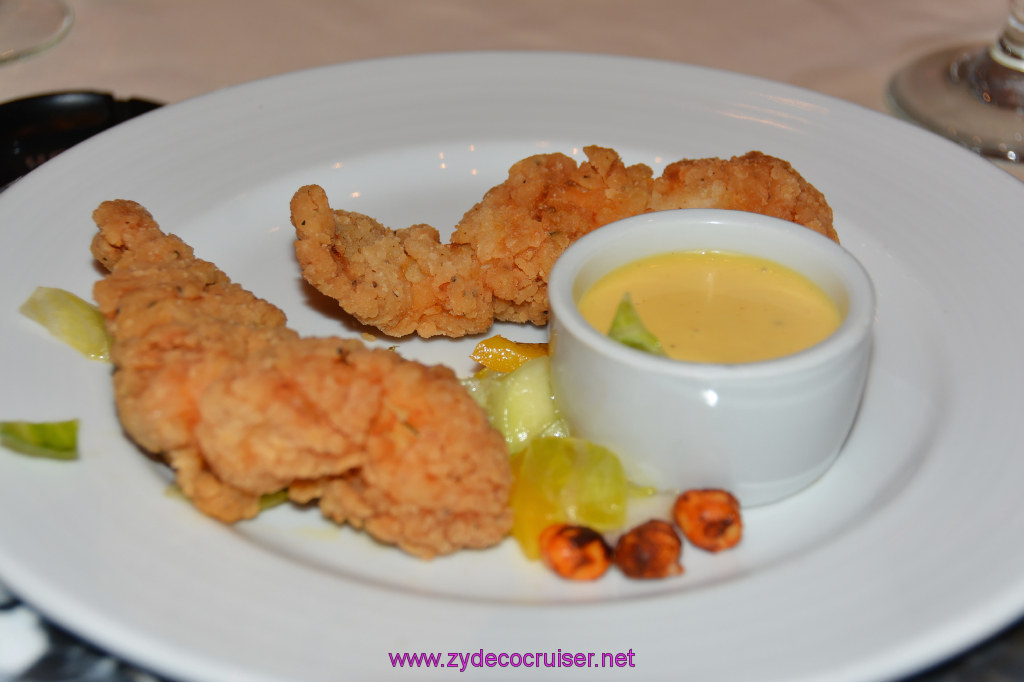 Carnival Dream, MDR Dinner 1, Fried Chicken Tenders, Marinated Cucumbers, and Lettuce, 