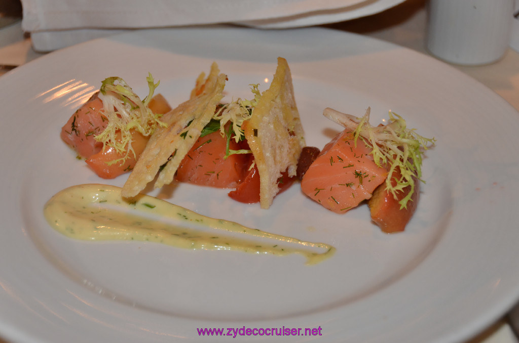 Carnival Elation, MDR Dinner, Cured Salmon and Candied Tomato, 