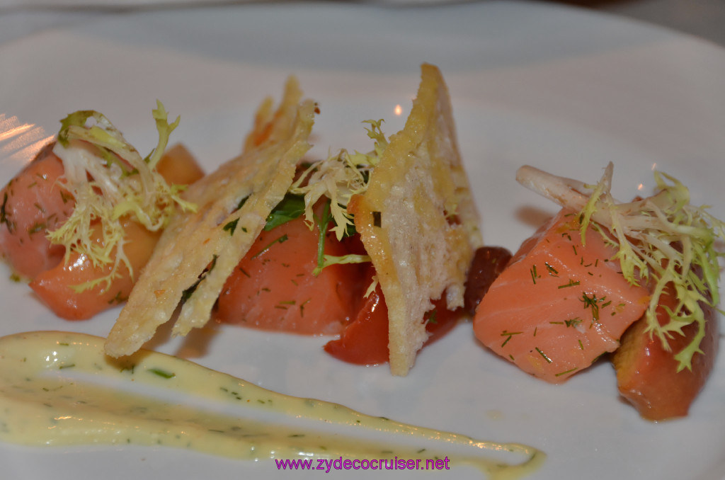 Carnival Elation, MDR Dinner, Cured Salmon and Candied Tomato,  