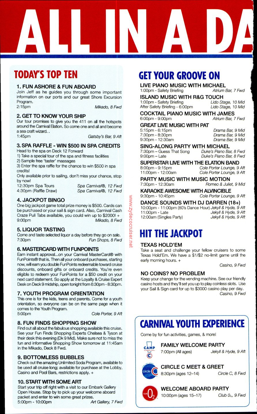 002: Carnival Elation 5 Day Fun Times, Feb 4, 2013, Page 2, 