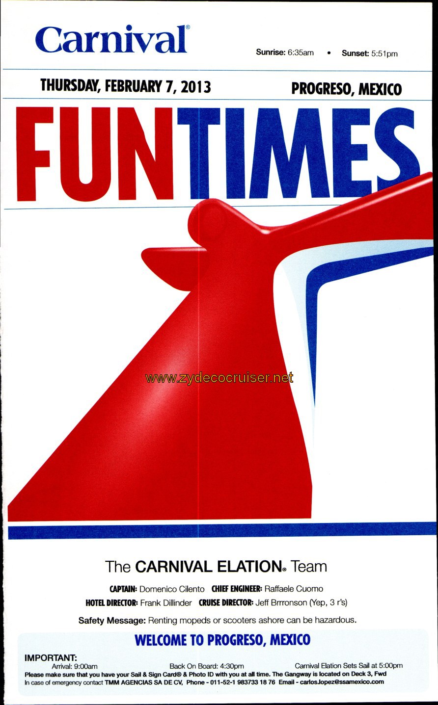 019: Carnival Elation 5 Day Fun Times, Feb 7, 2013, Page 1, 