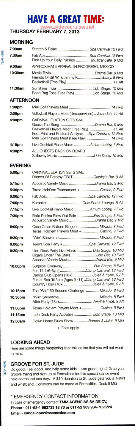 023: Carnival Elation 5 Day Fun Times, Feb 7, 2013, Page 5, 