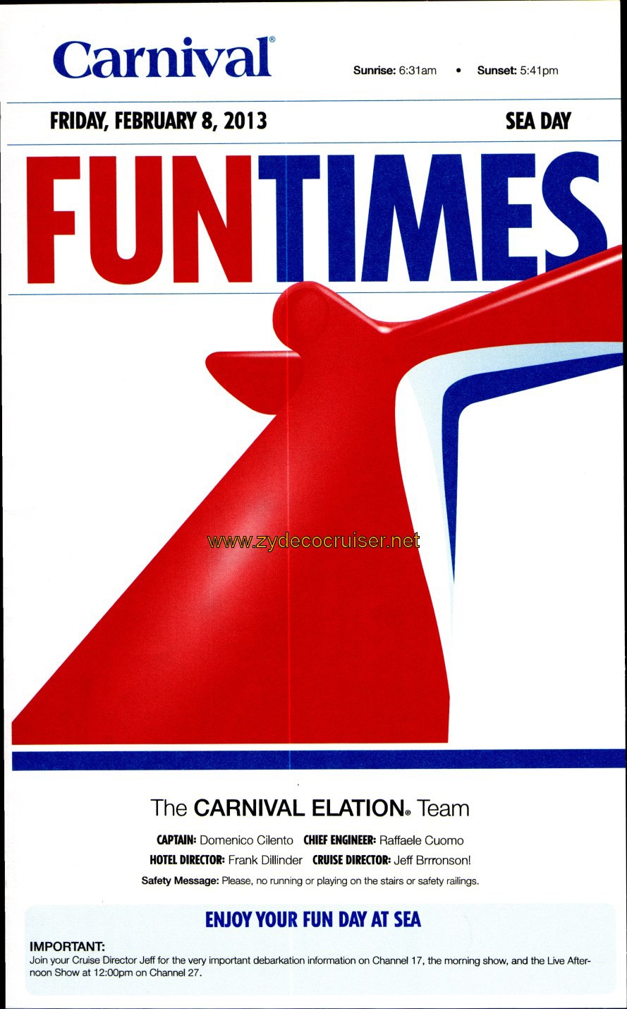 025: Carnival Elation 5 Day Fun Times, Feb 8, 2013, Page 1, 
