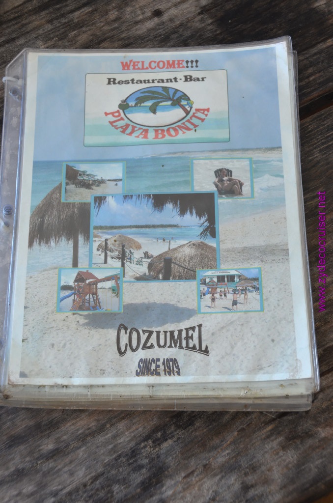 167: Carnival Elation Cruise, Cozumel, Cozumel Bar Hop, Playa Bonita, menu