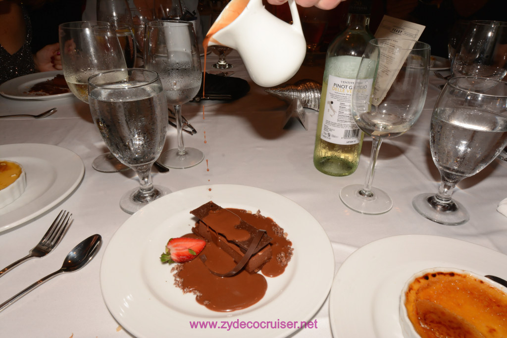 131: Carnival Horizon Transatlantic Cruise, Sea Day 1, MDR Dinner, Malted Chocolate Hazelnut Cake