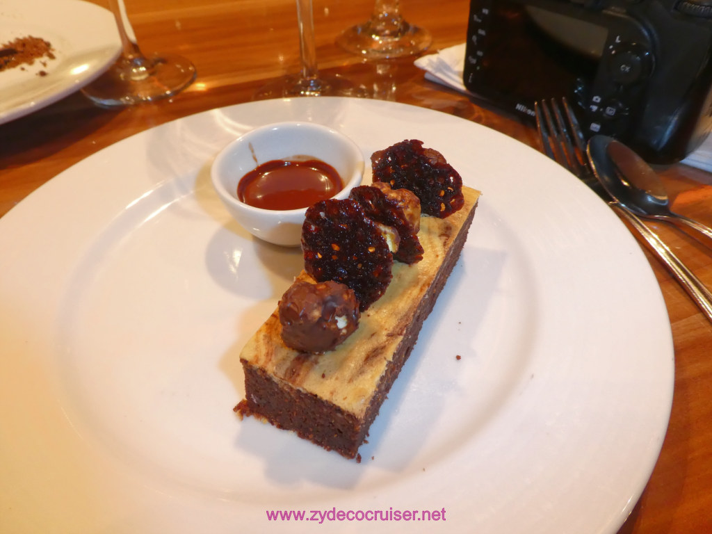 041: Carnival Horizon Transatlantic Cruise, Sea Day 5, MDR Dinner, Chocolate and Cheese Brownie