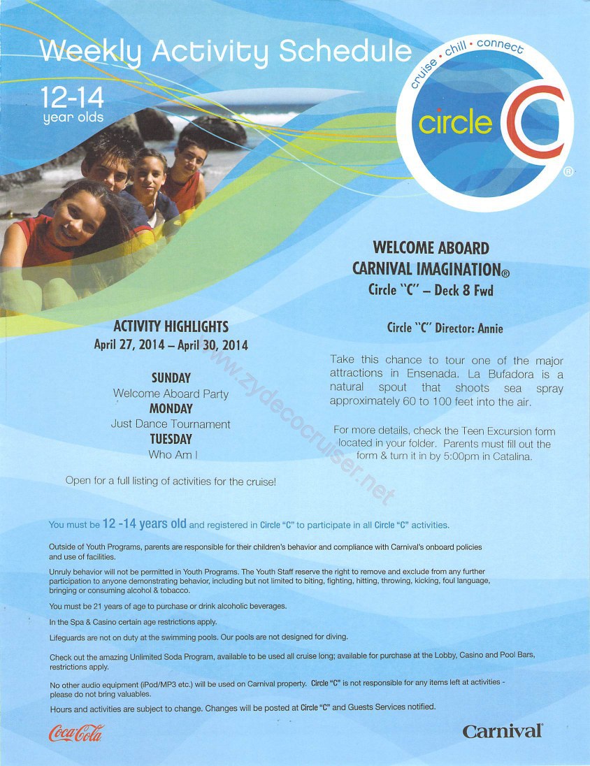 001: Carnival Imagination, 4 Day Cruise, Circle C Activities, Page 1