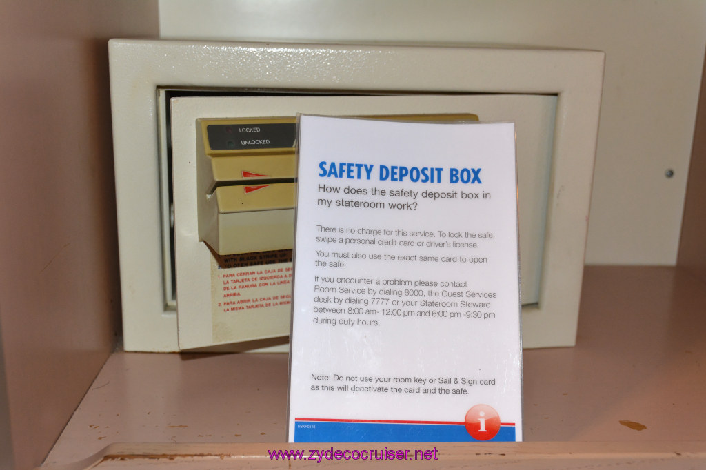 017: Carnival Inspiration 4 Day Cruise, Long Beach, Embarkation, Stateroom, Safety Deposit Box, 