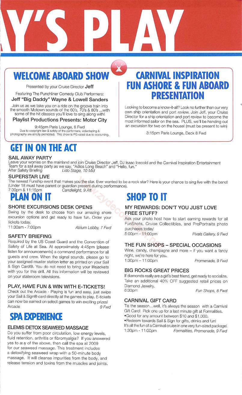 Carnival Inspiration 4 Day Cruise Fun Times Day 1 Page 3