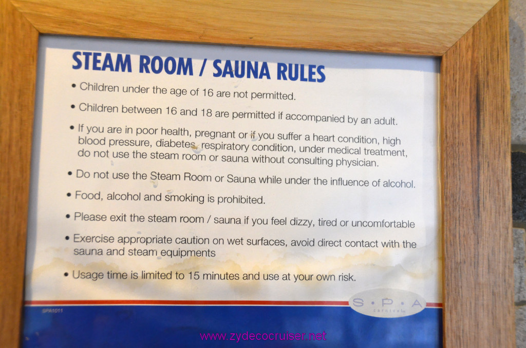126: Carnival Legend British Isles Cruise, Dover, Embarkation, Steam Room / Sauna Rules