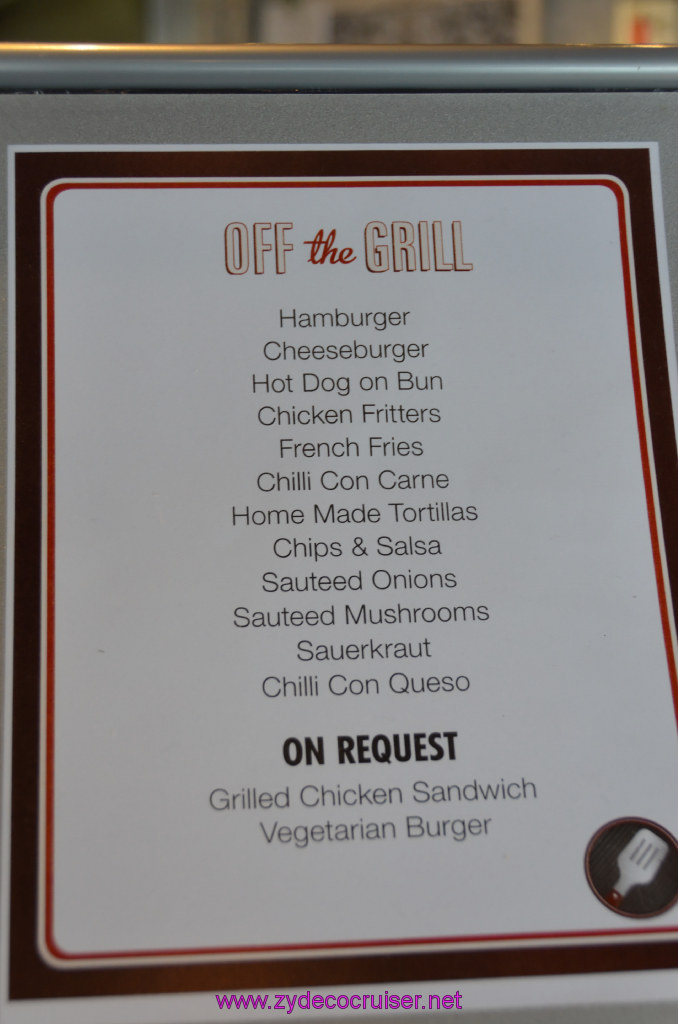 139: Carnival Legend British Isles Cruise, Dover, Embarkation, Off the Grill Menu, 
