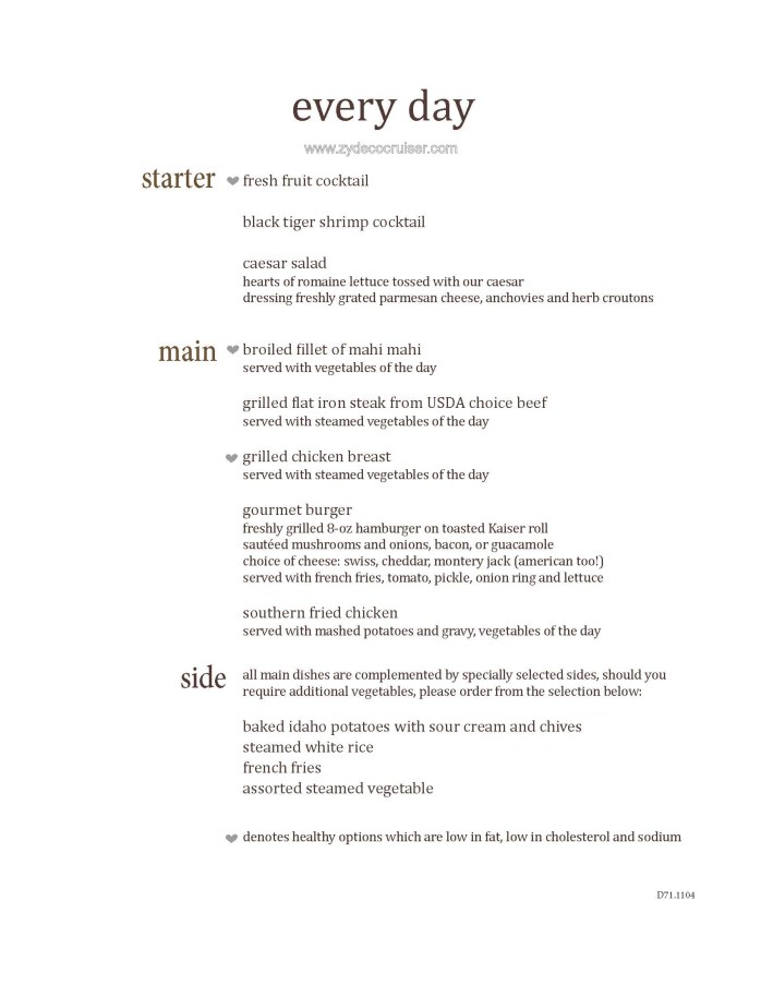 M002: Carnival Magic 12 Day Main Dining Room Dinner Menus, Every Day