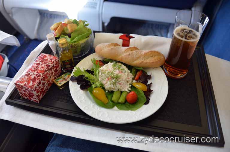022: KLM Flight 670, DFW - AMS, Apr 29, 2011, Appetizer - Tasty Crab Salad, with a Side Salad and "Iced" Tea