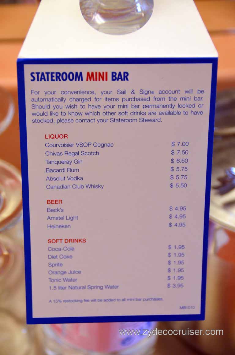 Carnival Magic Stateroom Mini Bar Menu