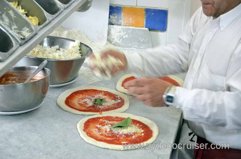 241: Carnival Magic Inaugural Cruise, Naples, Secrets (Underground) of Naples Tour, Ristorante La Tana Dell'Arte, The Art of Making a Pizza Margharita, Pizza Dough, Tomato Sauce, Parmesan Cheese, Fresh Basil 
