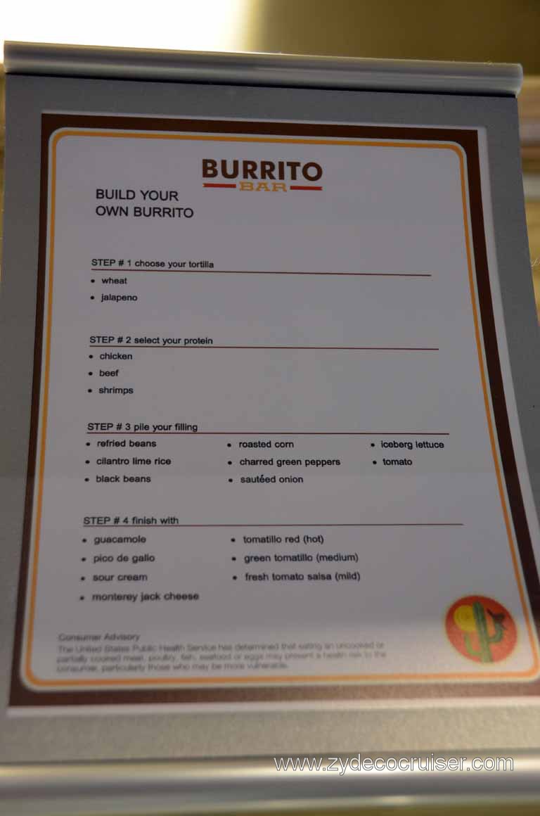013: Carnival Magic, Grand Mediterranean, Barcelona, Burrito Bar Menu, Build Your Own Burrito