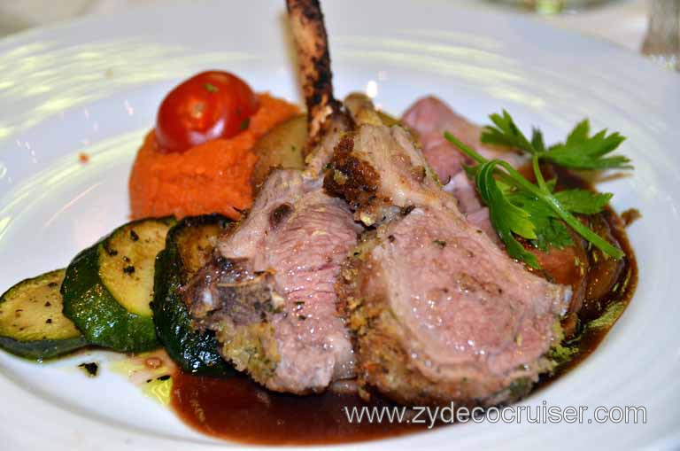 029: Carnival Magic, Main Dining Room Menus and Food Pictures, Dinner, Duet of Roasted Rack and Leg of Spring Lamb