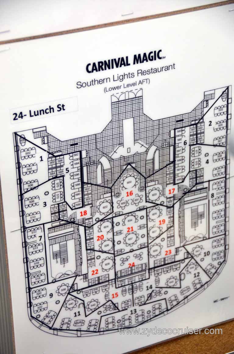 126: Carnival Magic, Mediterranean Cruise, Sea Day 1, Galley Tour, MDR Seating Chart