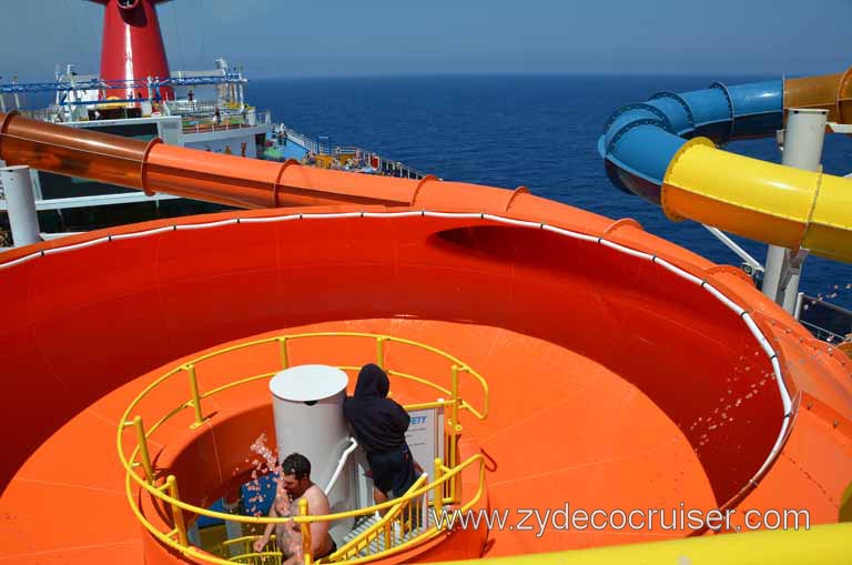 069: Carnival Magic, Mediterranean Cruise, Sea Day 2, Waterworks, Drainpipe Slide, Person in the translucent part