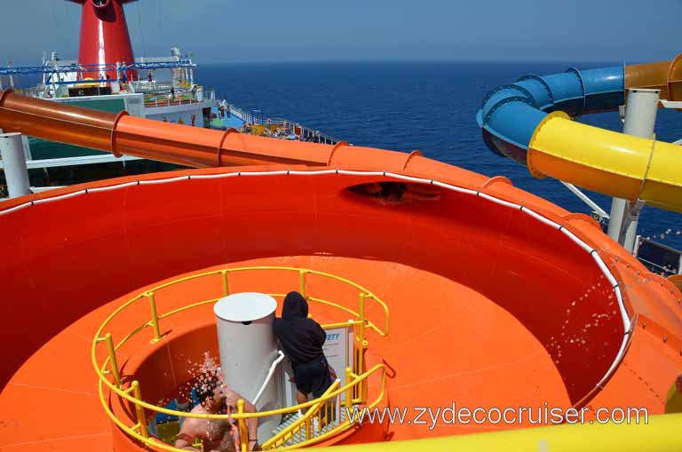074: Carnival Magic, Mediterranean Cruise, Sea Day 2, Waterworks, Drainpipe Slide, and out they come