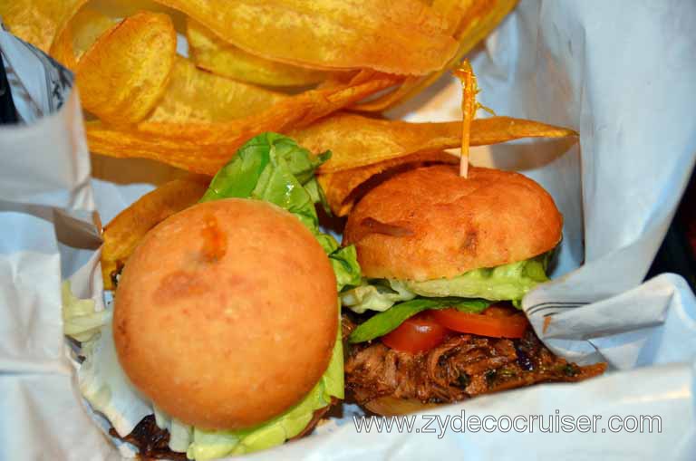 071: Carnival Magic, Mediterranean Cruise, Sea Day 3, RedFrog Pub, Jamaican Jerk Pulled Pork Sandwiches with Plantain Chips,  