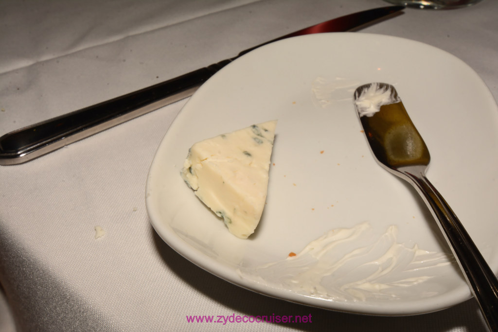 043: Carnival Magic Cruise, Sea Day 1, MDR Dinner, Elegant Night, Wedge of Blue Cheese from Cheese Plate Dessert as Appetizer