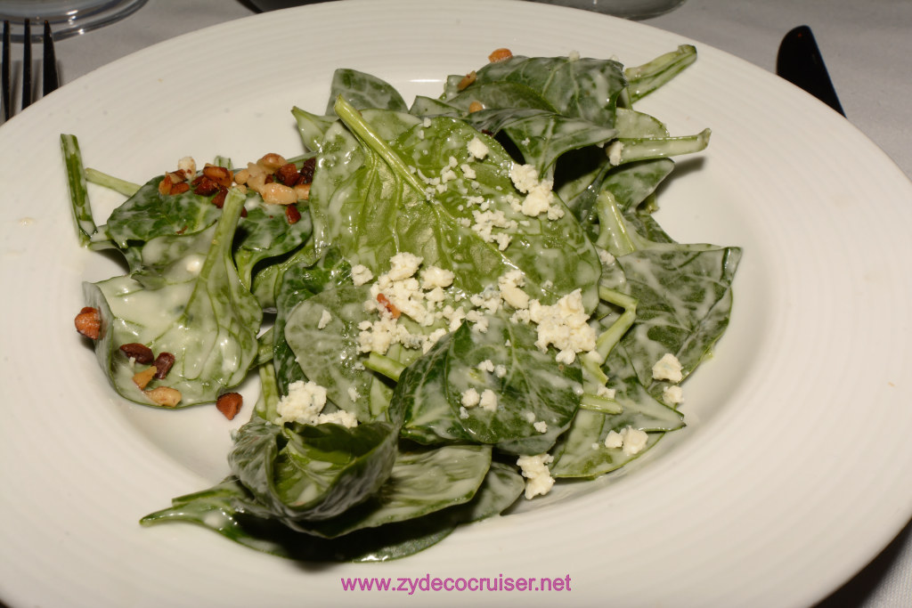 045: Carnival Magic Cruise, Sea Day 1, MDR Dinner, Elegant Night, Baby Spinach Salad, Blue Cheese Dressing