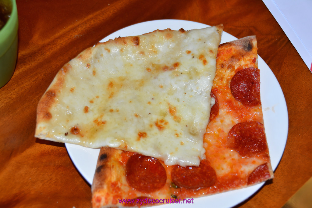 110: Carnival Miracle Alaska Cruise, Seattle, Embarkation, Pizza Pirate Pizza, 4 cheese (Quattro Formaggi) and pepperoni, 
